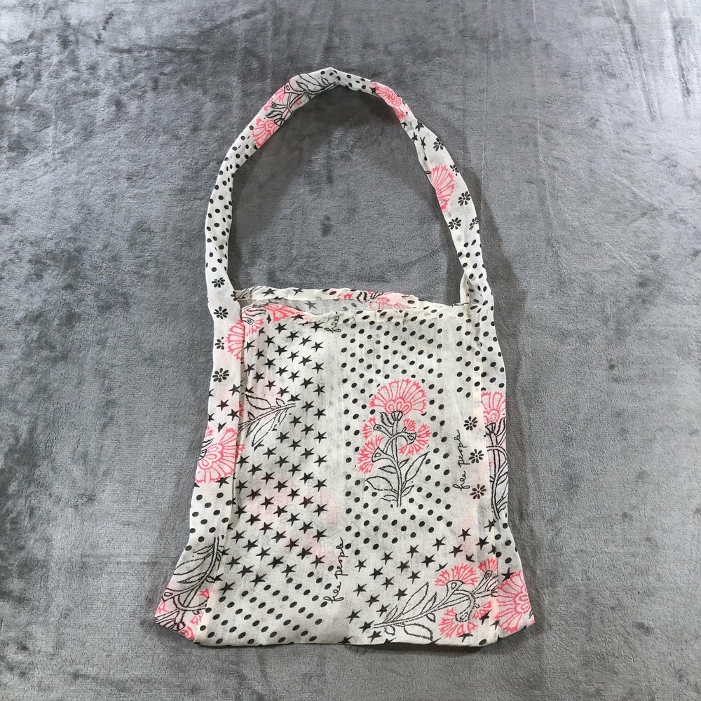 Free People Tote Bag Womens Medium White Floral Polka Dot Stars Cotton Print